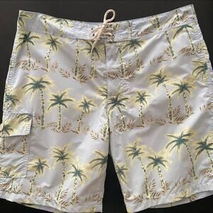 JCREW Light Blue w/Palm Tree Swim Shorts Mens sz 33